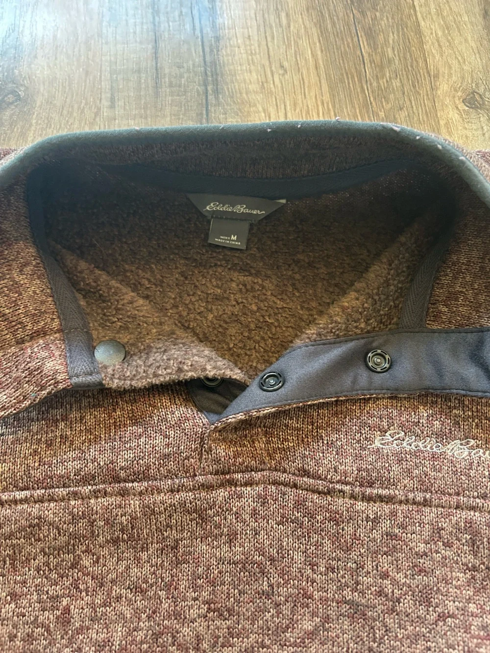 Eddie Bauer Men's Marled Maroon Crewneck Quarter-Snap Sweater - Picture 3 of 5